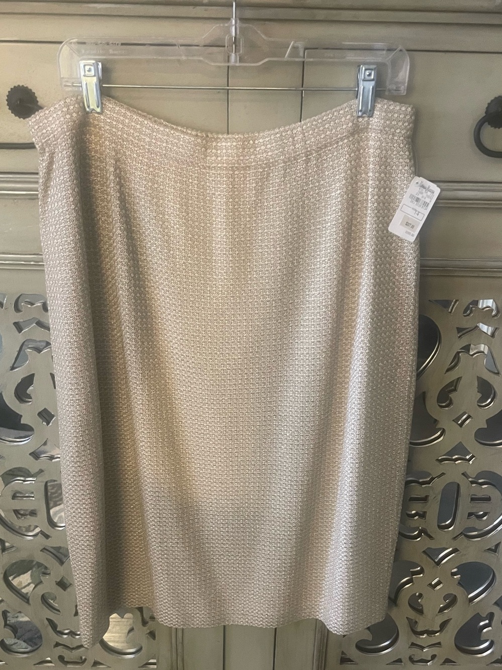 St John Evening Classic Beige and Gold stencil Textured Pencil Skirt - Women's